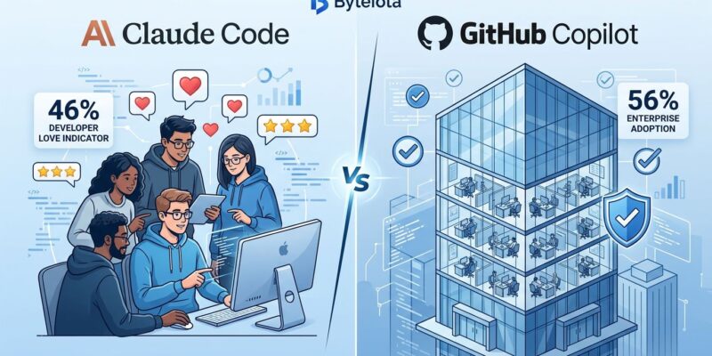Split-screen comparison showing developer satisfaction vs enterprise adoption