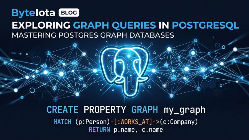PostgreSQL 19 beta featuring SQL/PGQ graph queries, ON CONFLICT DO SELECT, and REPACK CONCURRENTLY on dark blue background with network graph visualization