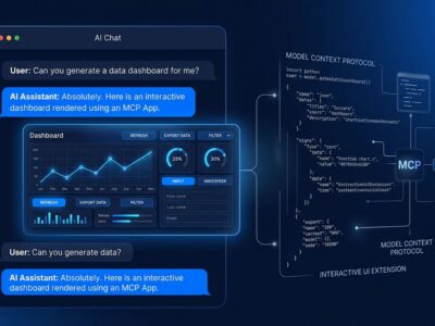 MCP Apps extension rendering an interactive dashboard UI inside a Claude chat window, showing the Model Context Protocol's new UI capability