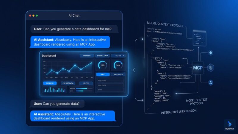 MCP Apps extension rendering an interactive dashboard UI inside a Claude chat window, showing the Model Context Protocol's new UI capability