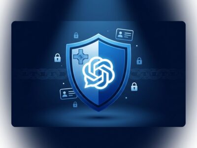 Government shield emblem with ChatGPT speech bubble and digital identity card icons representing Malta national AI program