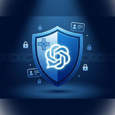 Government shield emblem with ChatGPT speech bubble and digital identity card icons representing Malta national AI program