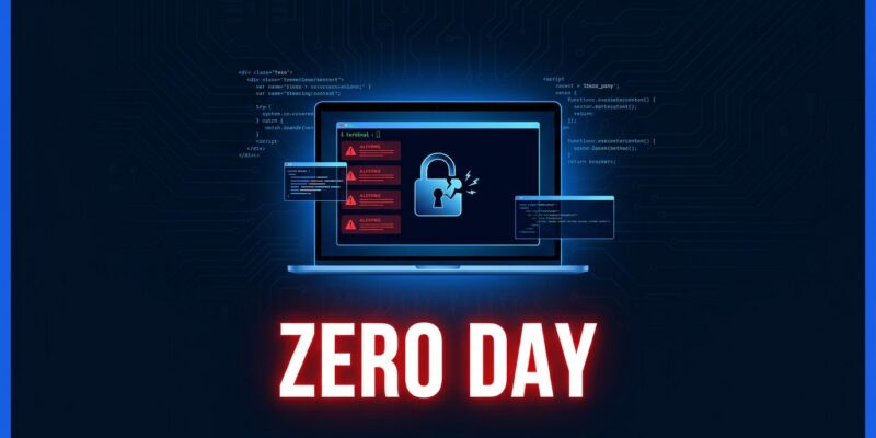 Cracked laptop screen showing terminal alerts representing the Pwn2Own Berlin 2026 zero-day exploits against Cursor IDE, LiteLLM, and OpenAI Codex