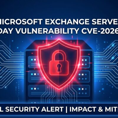 Microsoft Exchange Server zero-day vulnerability CVE-2026-42897 warning shield over server rack