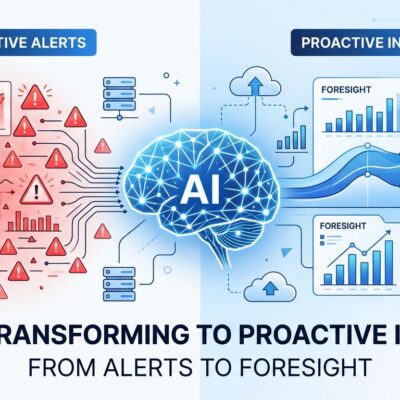 AIOps predictive monitoring architecture showing AI-driven infrastructure observability and automated incident prevention