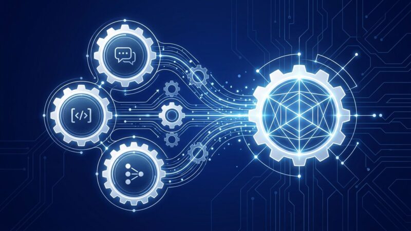 OpenAI unifying ChatGPT, Codex, and developer API into one agentic platform - three interconnected nodes merging into a central hub