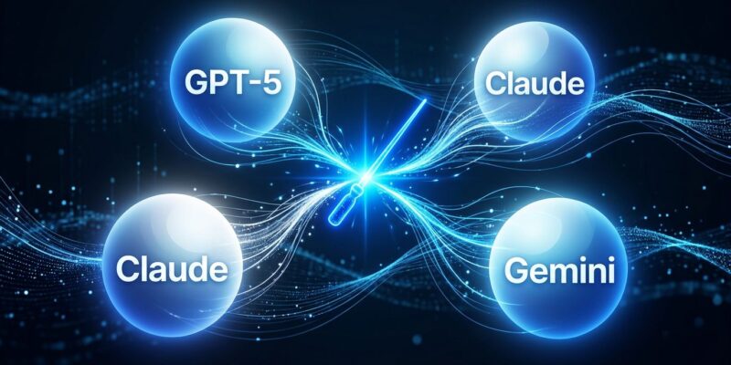 Sakana AI Fugu multi-agent orchestration system: a 7B conductor model directing GPT-5, Claude, and Gemini with dynamic energy flows