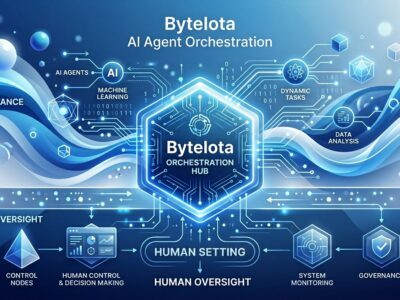 AI agent orchestration visualization showing 60% AI assistance and 20% human oversight layers