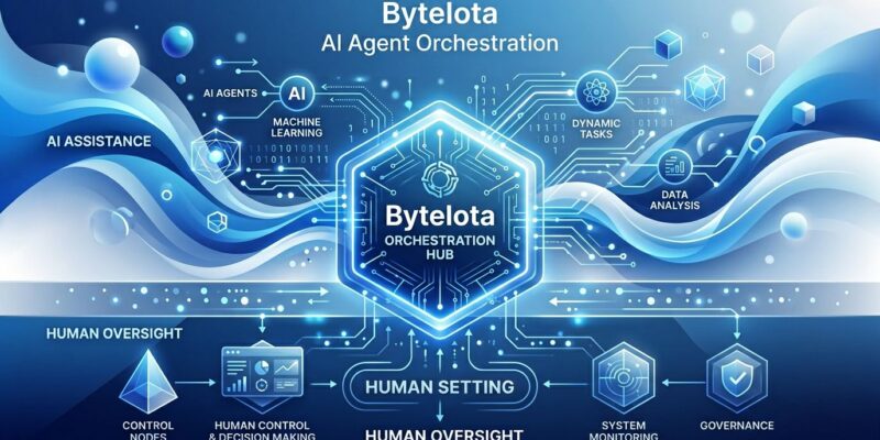AI agent orchestration visualization showing 60% AI assistance and 20% human oversight layers