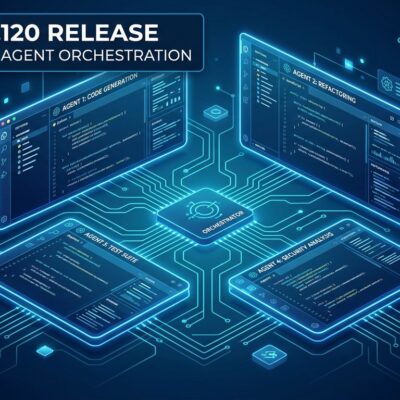 VS Code 1.120 Agents window showing multi-project agent sessions running in parallel with blue interface panels