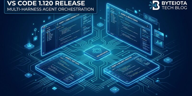 VS Code 1.120 Agents window showing multi-project agent sessions running in parallel with blue interface panels