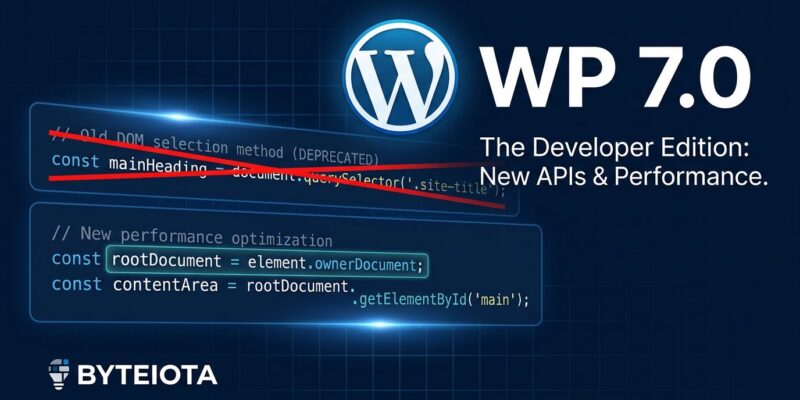 WordPress 7.0 release illustration showing the iframed block editor breaking change with code snippets