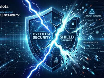 Cracked security shield with code fragments spilling out, representing Anthropic Mythos AI discovering zero-day vulnerabilities via Project Glasswing