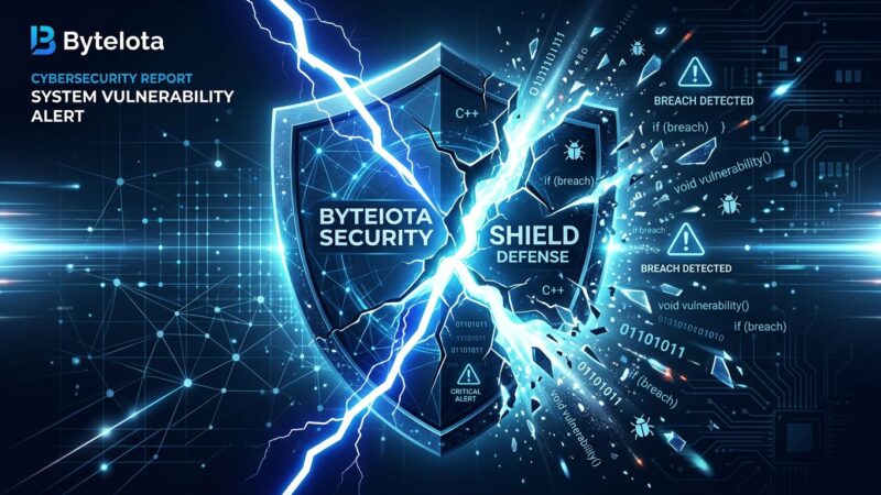 Cracked security shield with code fragments spilling out, representing Anthropic Mythos AI discovering zero-day vulnerabilities via Project Glasswing