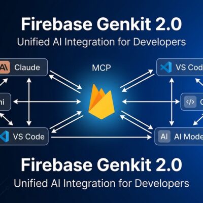 Firebase Genkit 2.0 bidirectional MCP integration diagram showing connections between Firebase and AI agent nodes
