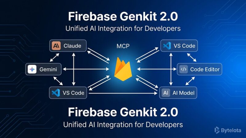 Firebase Genkit 2.0 bidirectional MCP integration diagram showing connections between Firebase and AI agent nodes