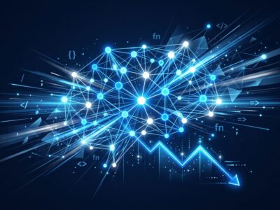 Gemini 3.2 Flash AI model - blue neural network nodes on dark background representing Google's faster and cheaper API for developers