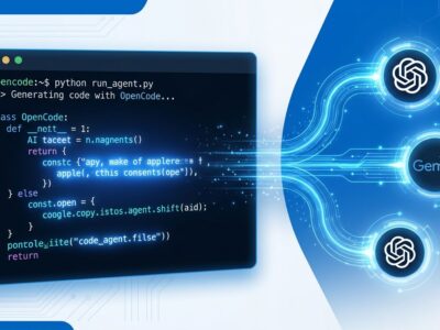 OpenCode terminal interface showing AI coding agent with multiple model providers connected