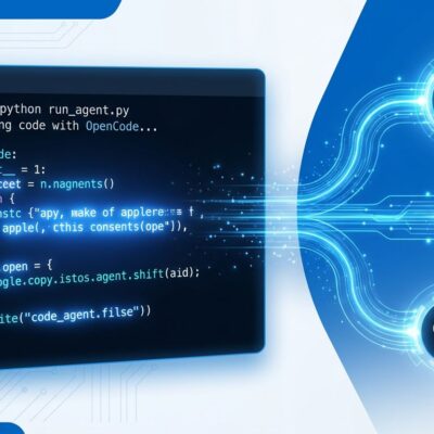 OpenCode terminal interface showing AI coding agent with multiple model providers connected