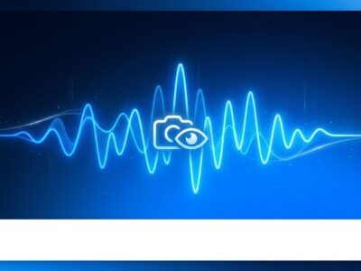 Glowing blue audio waveform with vision camera icon representing Gemini Live API real-time voice and vision streaming capabilities