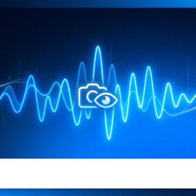 Glowing blue audio waveform with vision camera icon representing Gemini Live API real-time voice and vision streaming capabilities