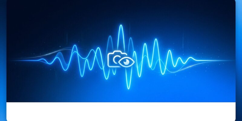 Glowing blue audio waveform with vision camera icon representing Gemini Live API real-time voice and vision streaming capabilities