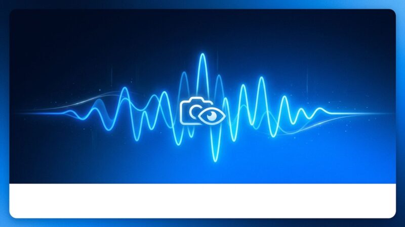 Glowing blue audio waveform with vision camera icon representing Gemini Live API real-time voice and vision streaming capabilities