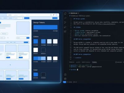Google Stitch MCP server connecting AI design tool to Claude Code with DESIGN.md workflow visualization