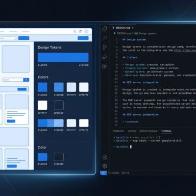 Google Stitch MCP server connecting AI design tool to Claude Code with DESIGN.md workflow visualization