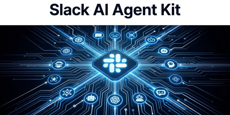 Slack Agent Kit featured image showing AI agent streaming responses in a Slack workspace with blue circuit patterns
