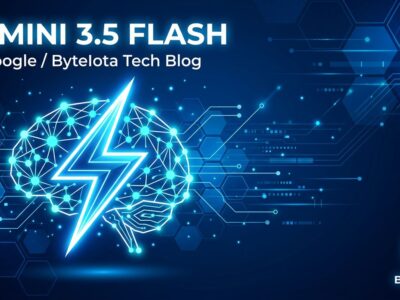 Gemini 3.5 Flash by Google - lightning bolt neural network circuit diagram on blue background representing AI speed and intelligence
