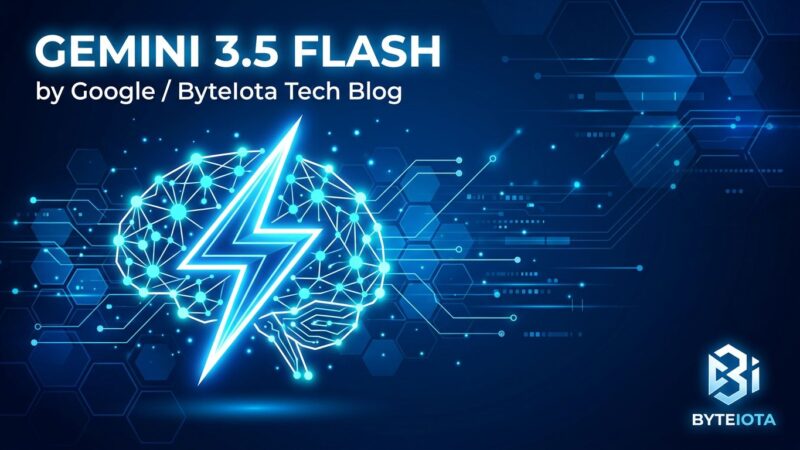 Gemini 3.5 Flash by Google - lightning bolt neural network circuit diagram on blue background representing AI speed and intelligence