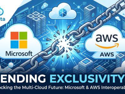 Microsoft and AWS logos connected, symbolizing end of OpenAI exclusivity and multi-cloud AI availability