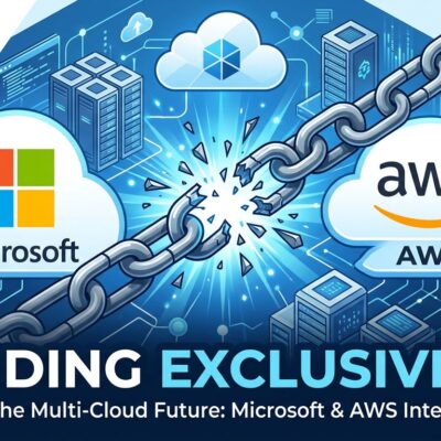 Microsoft and AWS logos connected, symbolizing end of OpenAI exclusivity and multi-cloud AI availability