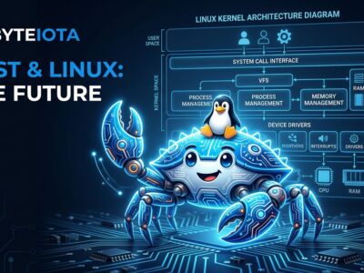Ferris the Rust crab with Linux penguin hat in front of a kernel architecture diagram - Rust is now stable in Linux kernel 7.0