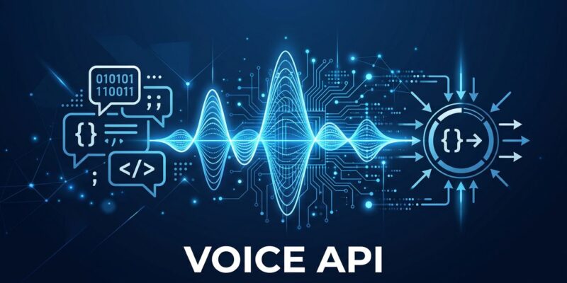 Abstract tech illustration showing voice audio waveform with API circuit patterns representing OpenAI GPT-Realtime-2 voice API