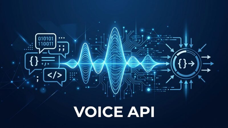 Abstract tech illustration showing voice audio waveform with API circuit patterns representing OpenAI GPT-Realtime-2 voice API