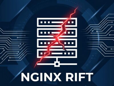 A cracked server rack icon representing the NGINX Rift heap buffer overflow vulnerability CVE-2026-42945