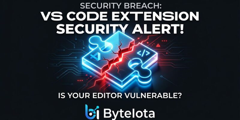 A VS Code extension icon with a crack revealing a red threat indicator, representing the GitHub breach via poisoned Nx Console extension