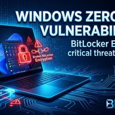 Illustration of a USB drive bypassing BitLocker encryption on a Windows laptop, representing the YellowKey and GreenPlasma zero-day vulnerabilities