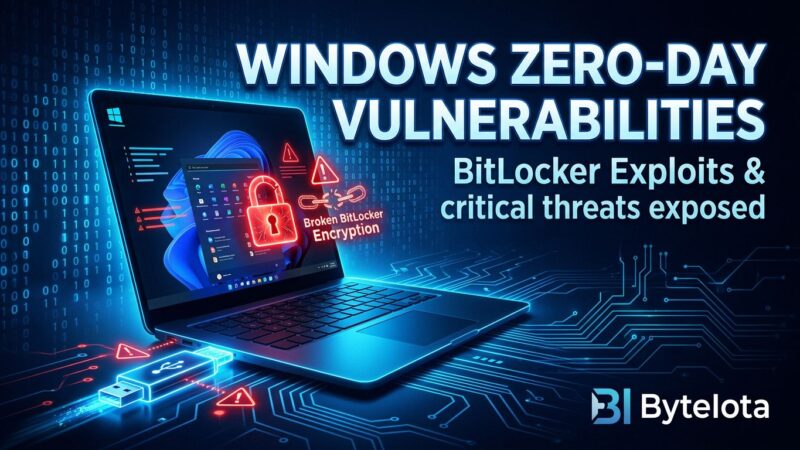 Illustration of a USB drive bypassing BitLocker encryption on a Windows laptop, representing the YellowKey and GreenPlasma zero-day vulnerabilities