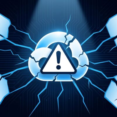 GCP logo with fracture lines radiating to AWS and bare-metal servers showing the blast radius of Railway cloud vendor outage