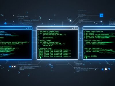 Three terminal windows showing Grok Build, Claude Code, and Codex CLI AI coding agents side by side