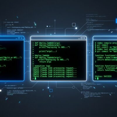 Three terminal windows showing Grok Build, Claude Code, and Codex CLI AI coding agents side by side