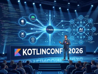 KotlinConf 2026 conference keynote featuring Kotlin Toolchain, Koog stable AI agents, and multiplatform development announcements
