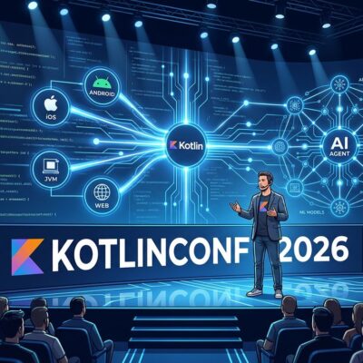 KotlinConf 2026 conference keynote featuring Kotlin Toolchain, Koog stable AI agents, and multiplatform development announcements