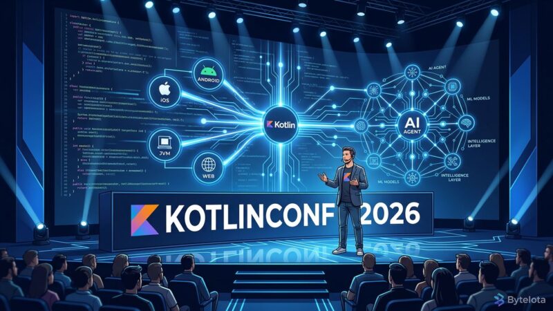 KotlinConf 2026 conference keynote featuring Kotlin Toolchain, Koog stable AI agents, and multiplatform development announcements
