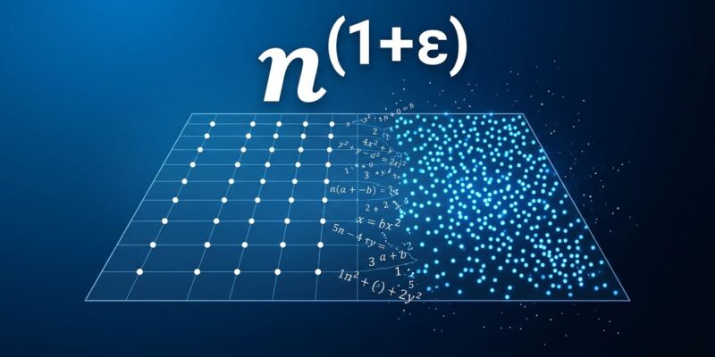 Conceptual visualization of AI solving the Erdős unit distance problem showing grid points transforming through algebraic number theory