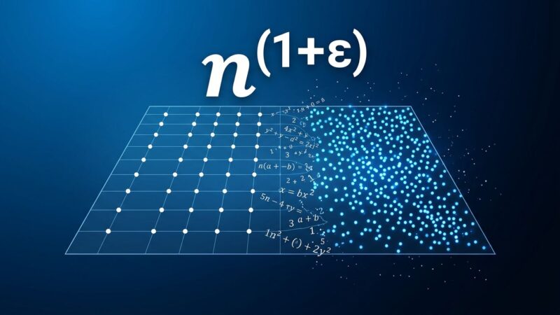 Conceptual visualization of AI solving the Erdős unit distance problem showing grid points transforming through algebraic number theory