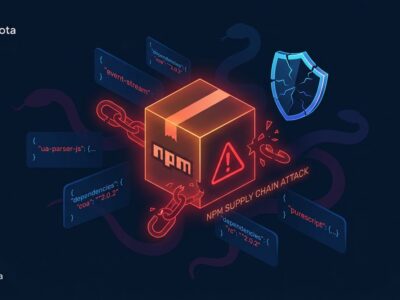 npm package box with red warning symbol showing supply chain attack on @antv ecosystem